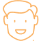 Simple line drawing of a smiling child's face in orange outline.